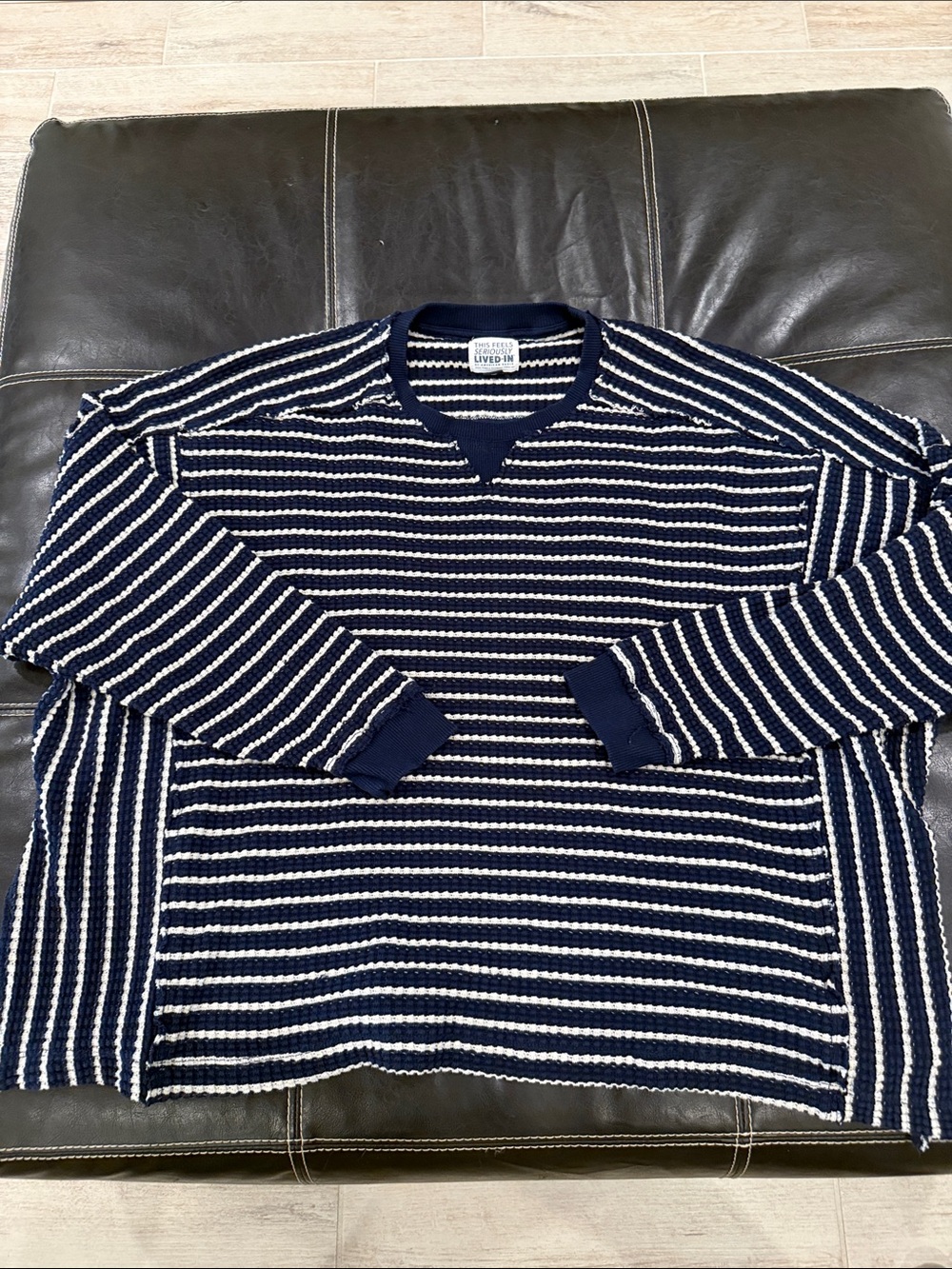 American Eagle Outfitters Navy and White Striped Crew Sweater